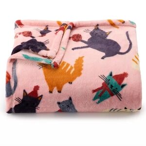 Cute Winter Cats All Over Print Super Soft Oversized Plush Throw Blanket NWT